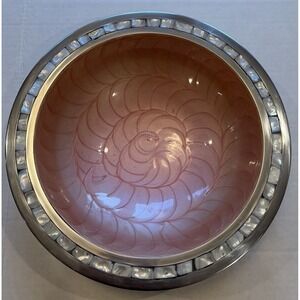 Julia Knight Pink 12" MOTHER of PEARL MOSAIC Serving Bowl Silver Tone